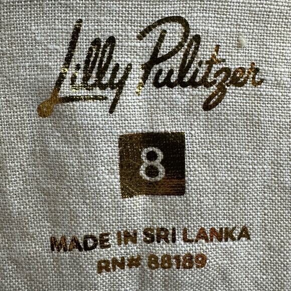 Lilly Pulitzer Mialeigh Beige Tan 100% Linen Top 3/4 Sleeve Size 8 *FLAW* - Picture 6 of 8